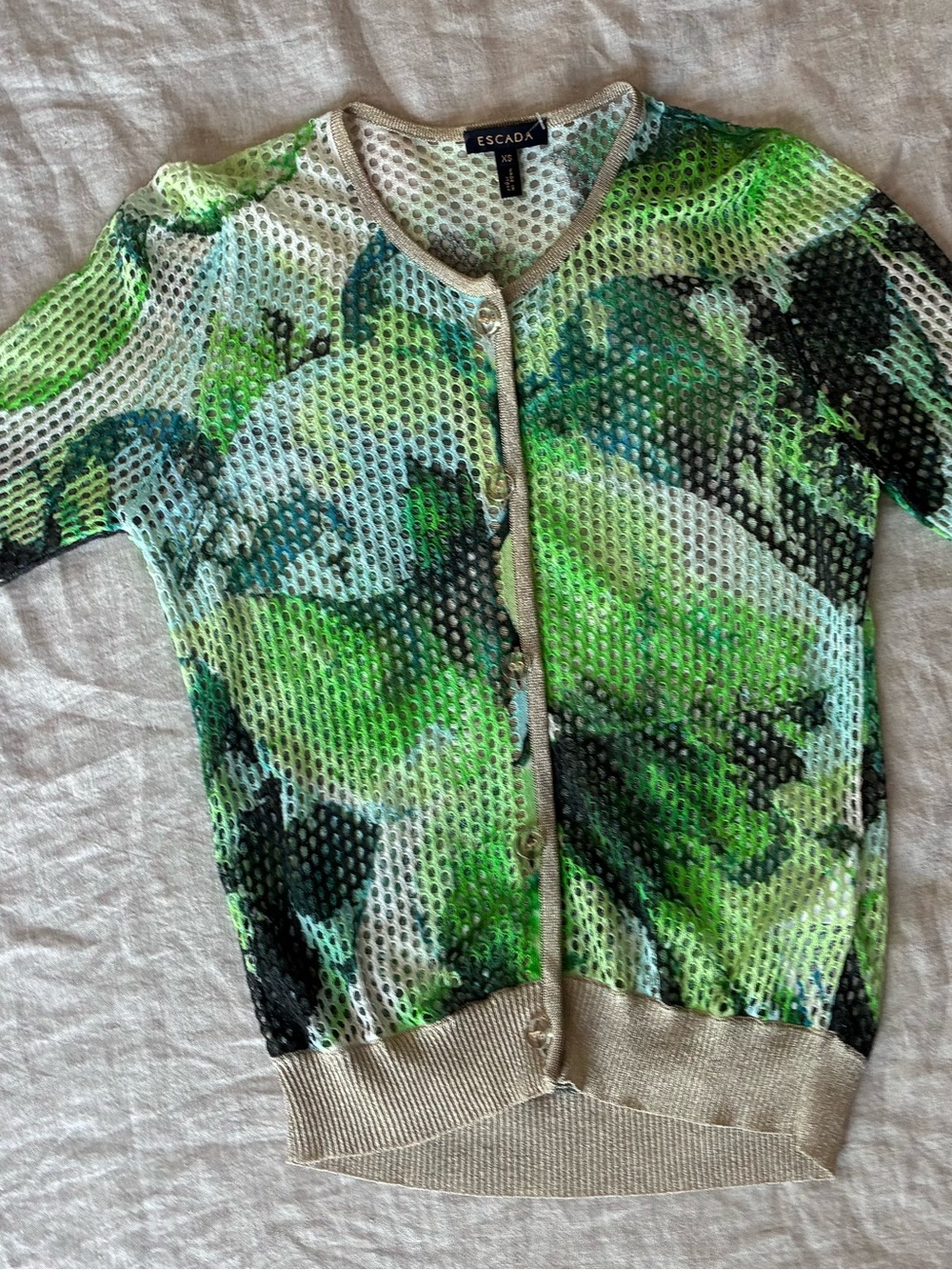 Escada Mainline "Fantasy" Multi-Color Print Mesh Cardigan - Style 5020451